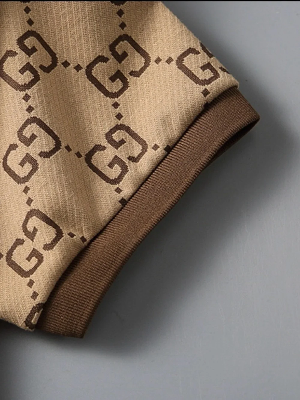 Gucci Beige GG Monogram Polo with Red-Trim Collar